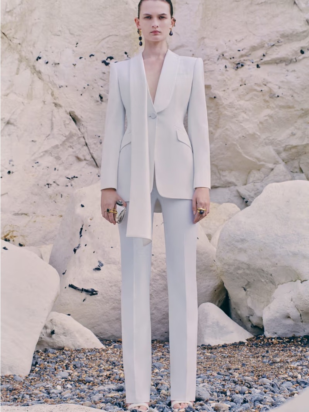 Alexander McQueen: Scarf Lapel Tuxedo & Leaf Crepe Long Cigarette Trouser